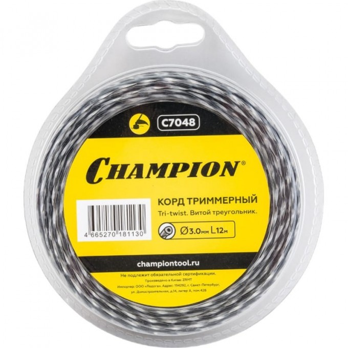 Корд триммерный CHAMPION TRI-TWIST 3.0мм*12м (витой треугольник) C7048 CH-C7048